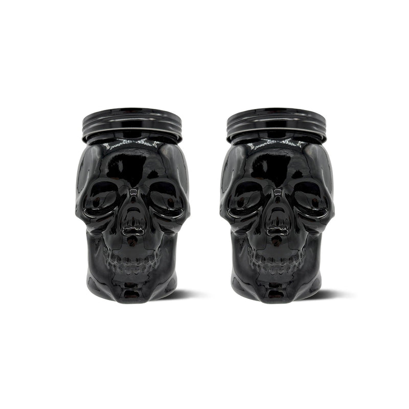 Skull Mason Jar with Lid, 4-Piece Set (2 skull Mason Jars & 2 Lids) 42oz, Black
