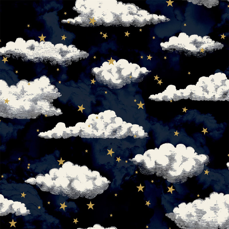 Stars And Clouds Navy Wallpaper image 0