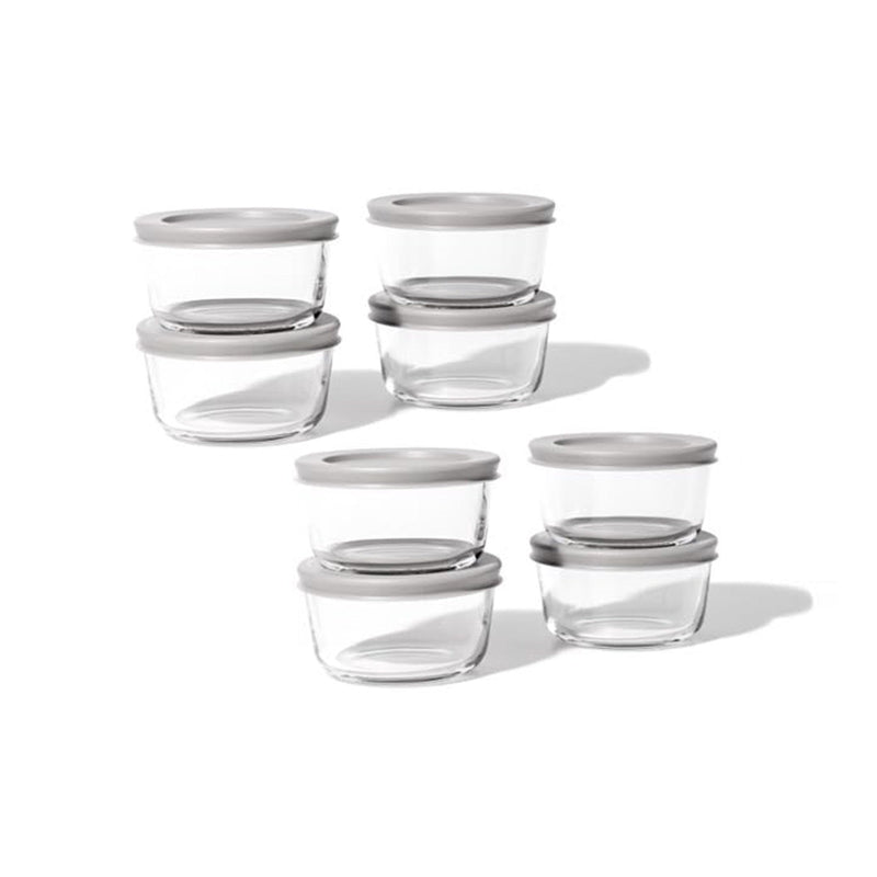 16 Piece Set (7Oz) Round Glass Storage Containers With Lids, Grey-0