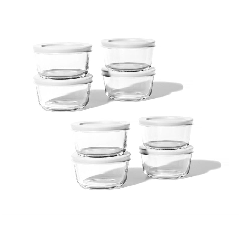 16 Piece Set (1 Cup / 8Oz) Round Glass Storage Containers With Lids, White-0