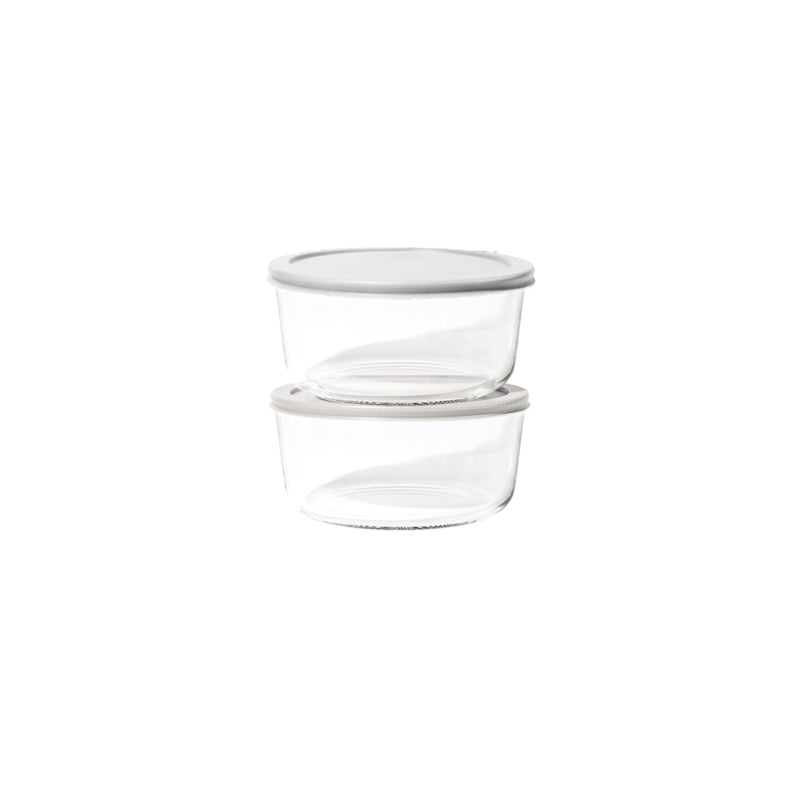 4 Piece Set (6.55 Cup / 52.4Oz) Round Glass Storage Containers With Lids, Grey-0