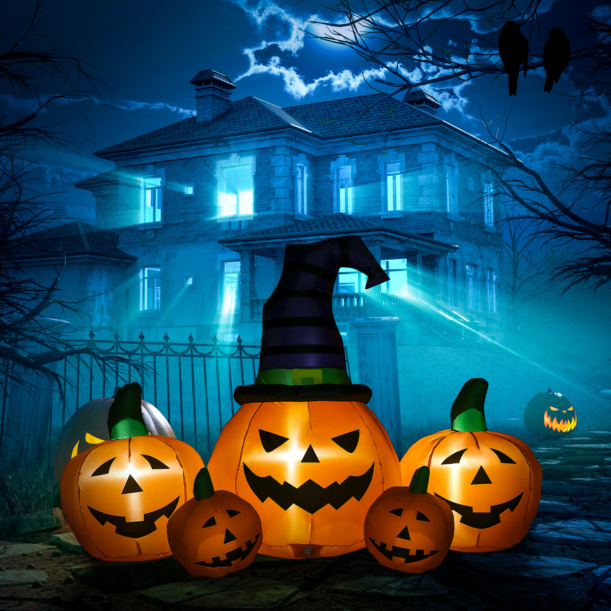 6ft Inflatable Halloween Large Pumpkin Hat with Four Small Pumpkins
