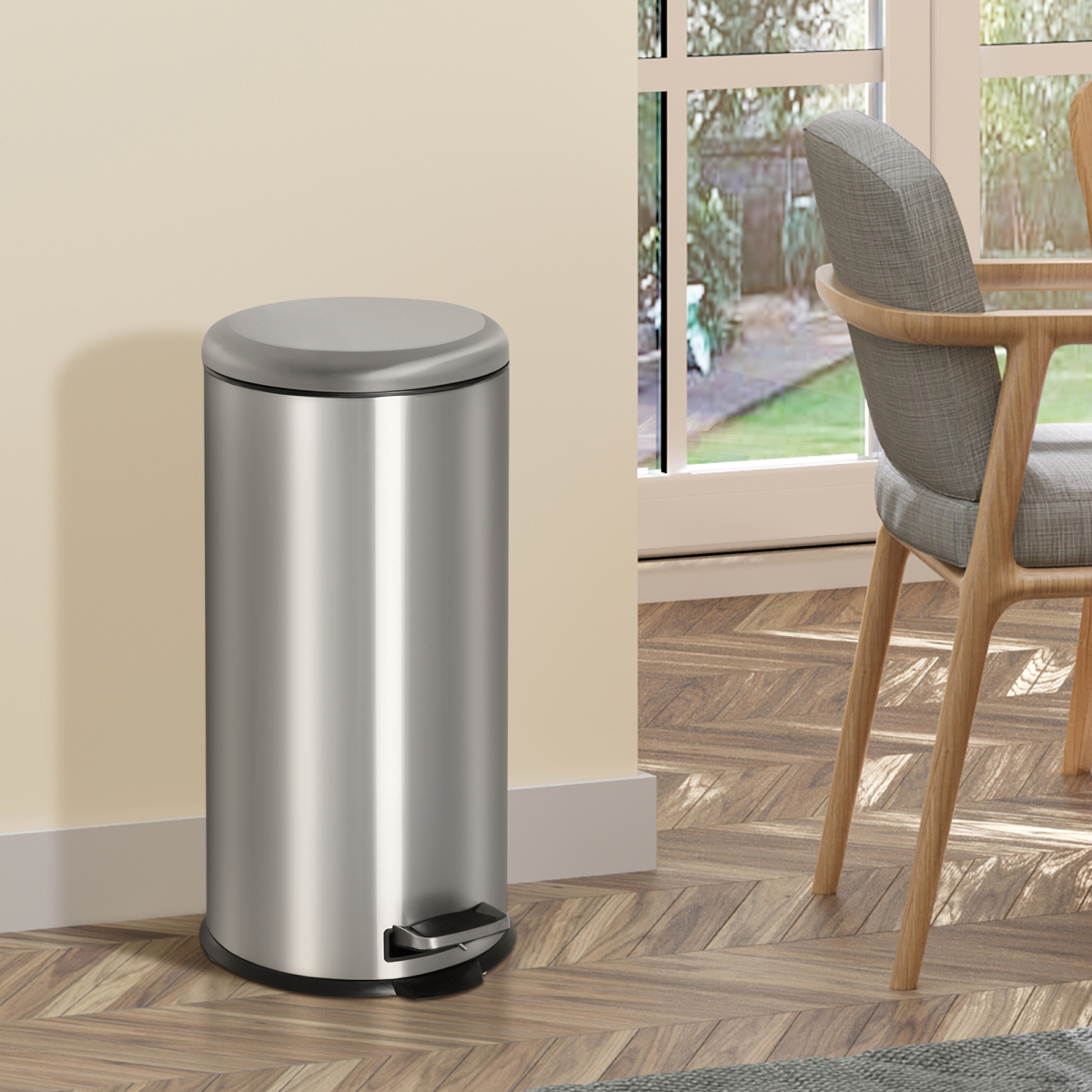 30L Pedal Bin,29.2 cm-Black/Silver