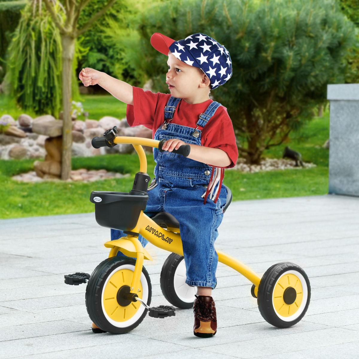 Trike with Adjustable Seat Basket Kids Tricycle for 2-5 Year Old Yellow