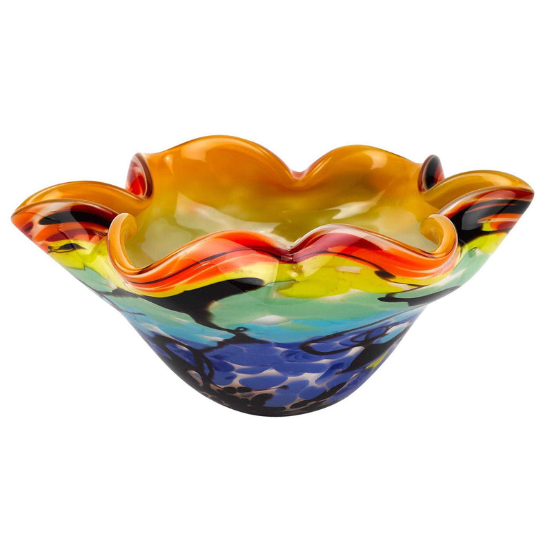 9" Rainbow Multi Art Glass Wavy Centerpiece Bowl-0
