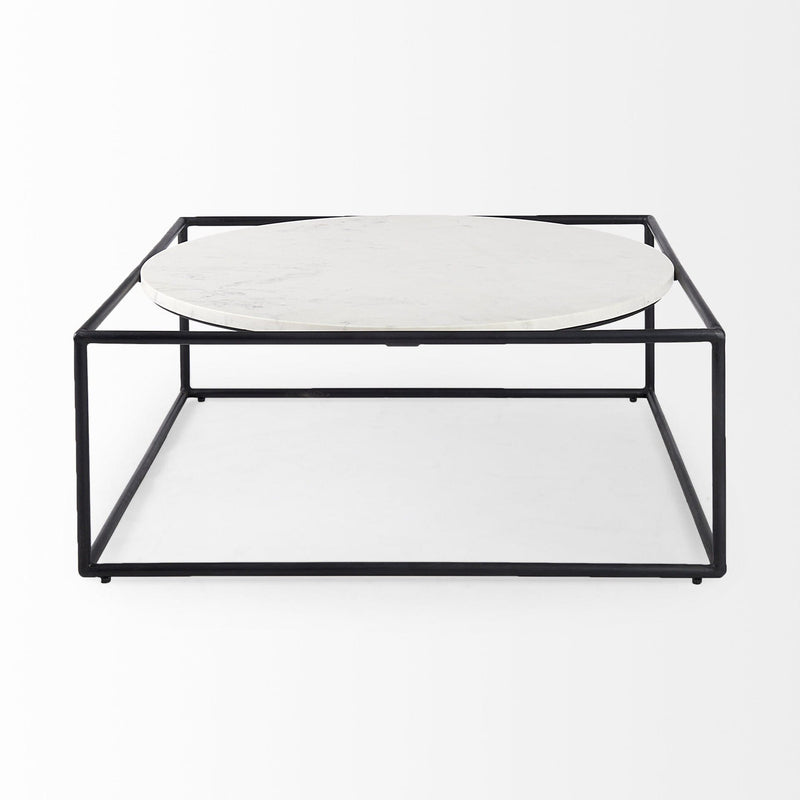 36" White And Black Genuine Marble And Metal Square Coffee Table-0
