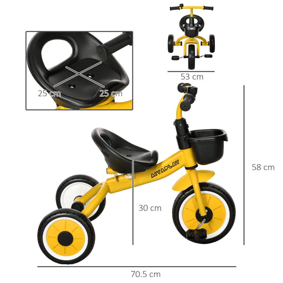 Trike with Adjustable Seat Basket Kids Tricycle for 2-5 Year Old Yellow