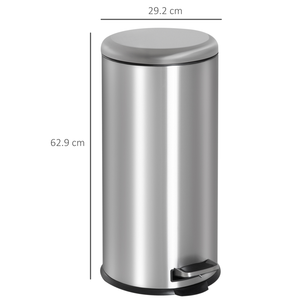 30L Pedal Bin,29.2 cm-Black/Silver