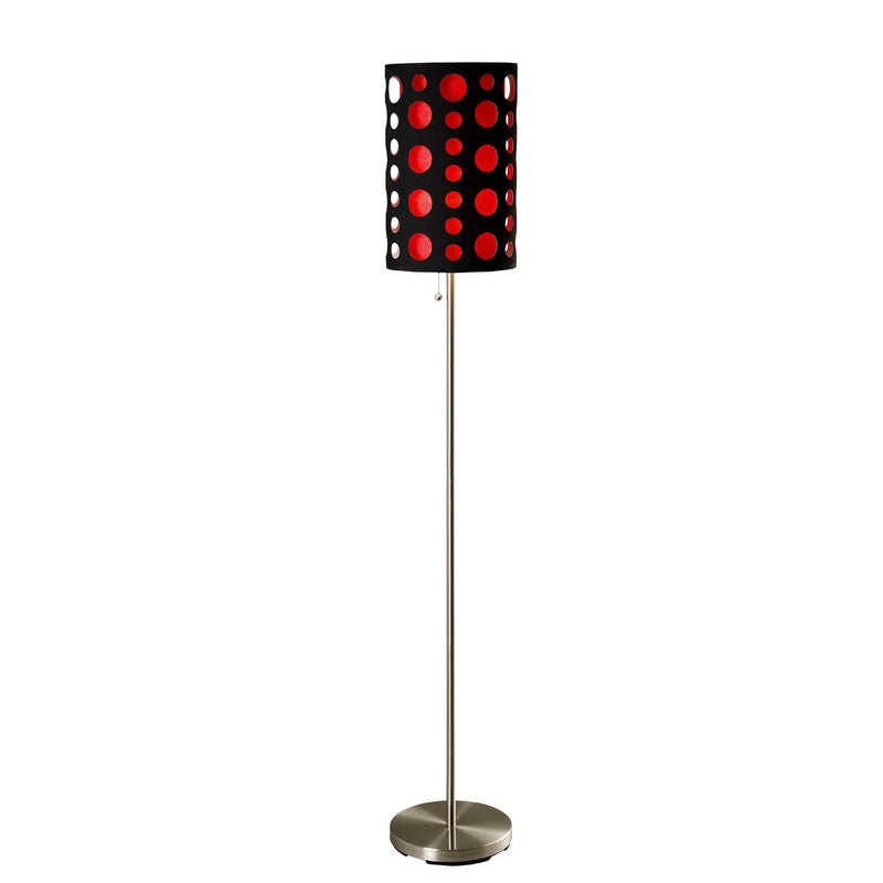 66" Steel Novelty Floor Lamp With Black And Red Drum Shade-0