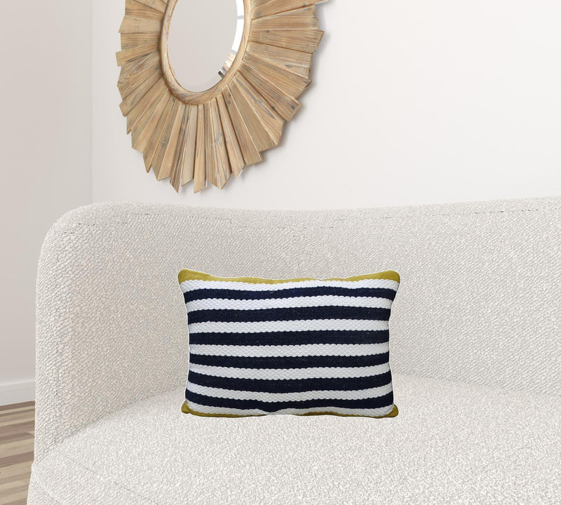 14" X 20" Black And Yellow Zippered Striped Indoor Outdoor Throw Pillow-0