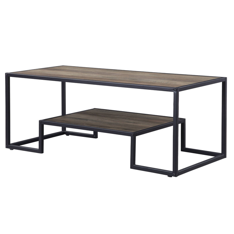 45" Black And Rustic Oak Paper Veneer And Metal Rectangular Coffee Table With Shelf-0