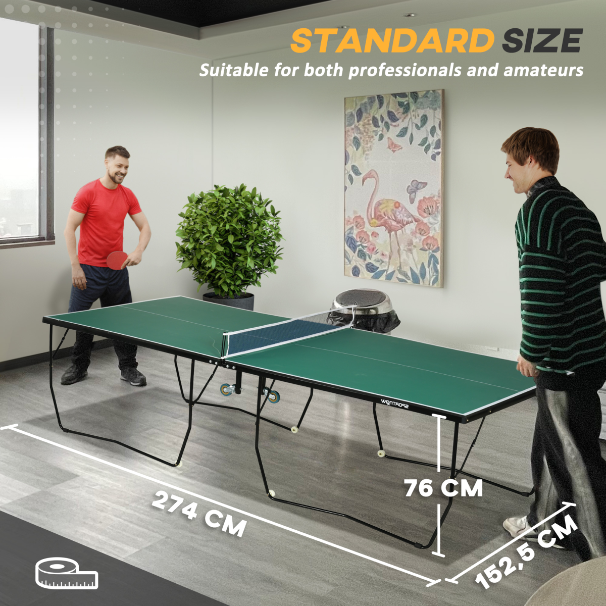 9FT Folding Table Tennis Table with 8 Wheels, for Indoors, Outdoors