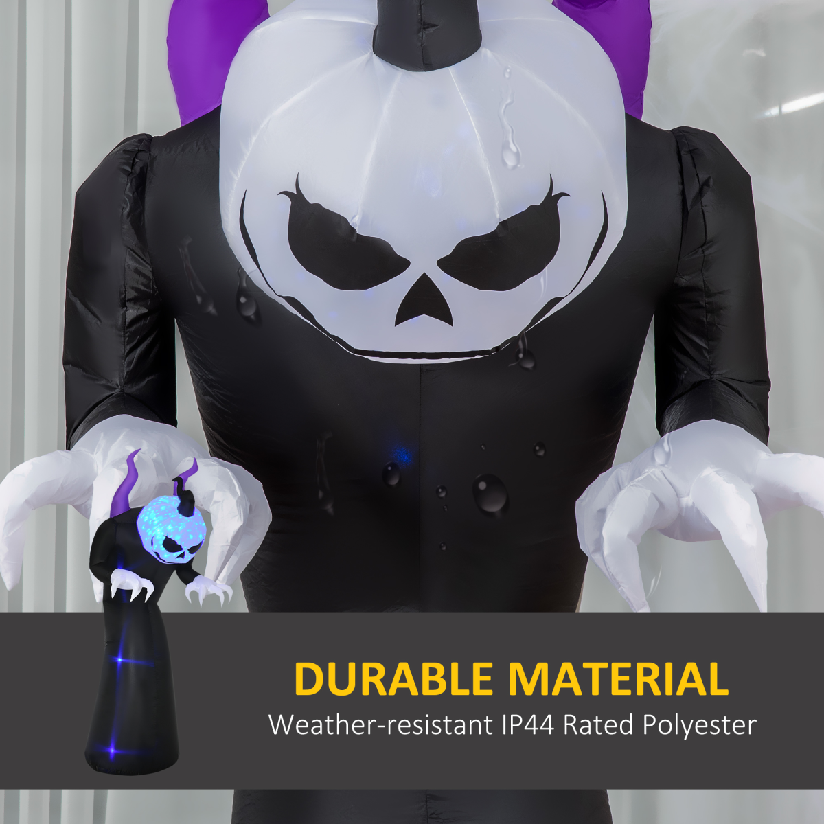 7ft Inflatable Halloween Ghost Horns Blow-Up Outdoor LED Display Flame