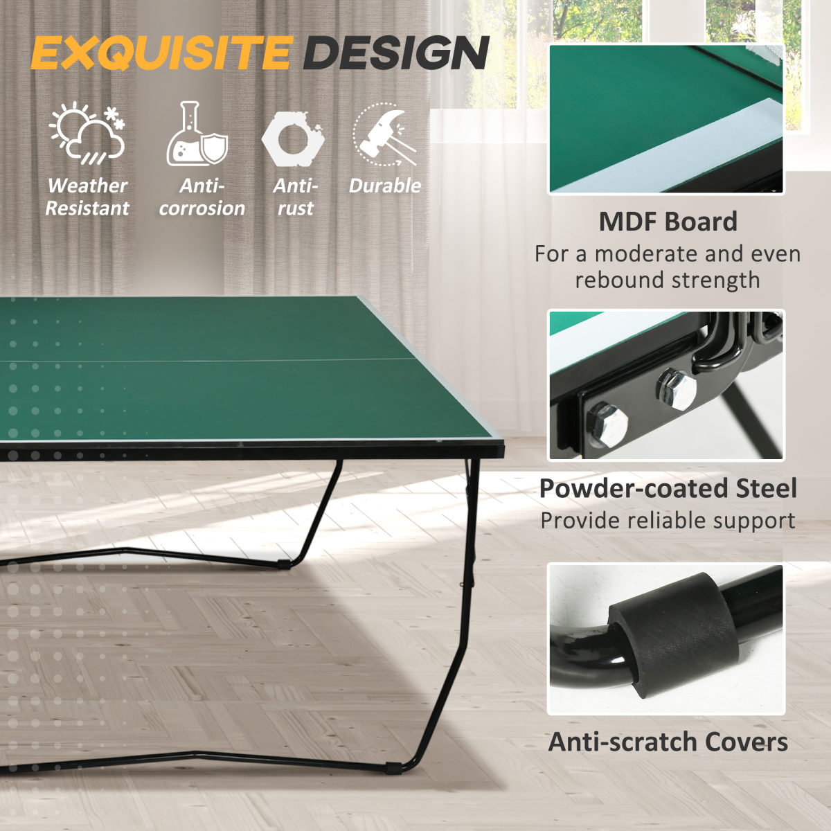 9FT Folding Table Tennis Table with 8 Wheels, for Indoors, Outdoors