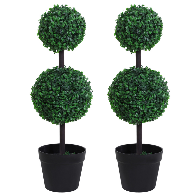 PE Set of 2 Artificial Boxwood Ball Topiary Plant Tree's Green image 0