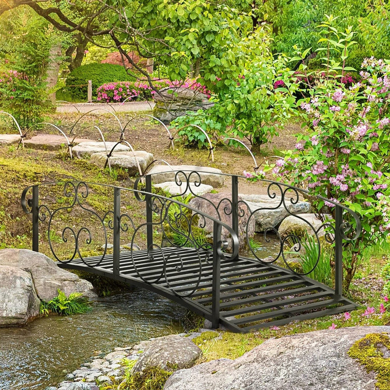 Outdoor Vintage Arch 6-ft Garden Bridge with Side-Rails in Black-0