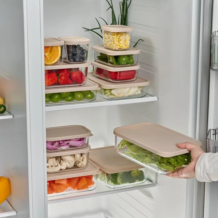 Container Culture 12-Piece Airtight Glass Food Storage Set with Lids, 25.35oz & 40.57oz Mixed Sizes - Cashew Cream-2