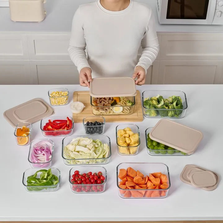 Container Culture 12-Piece Airtight Glass Food Storage Set with Lids, 25.35oz & 40.57oz Mixed Sizes - Cashew Cream-3