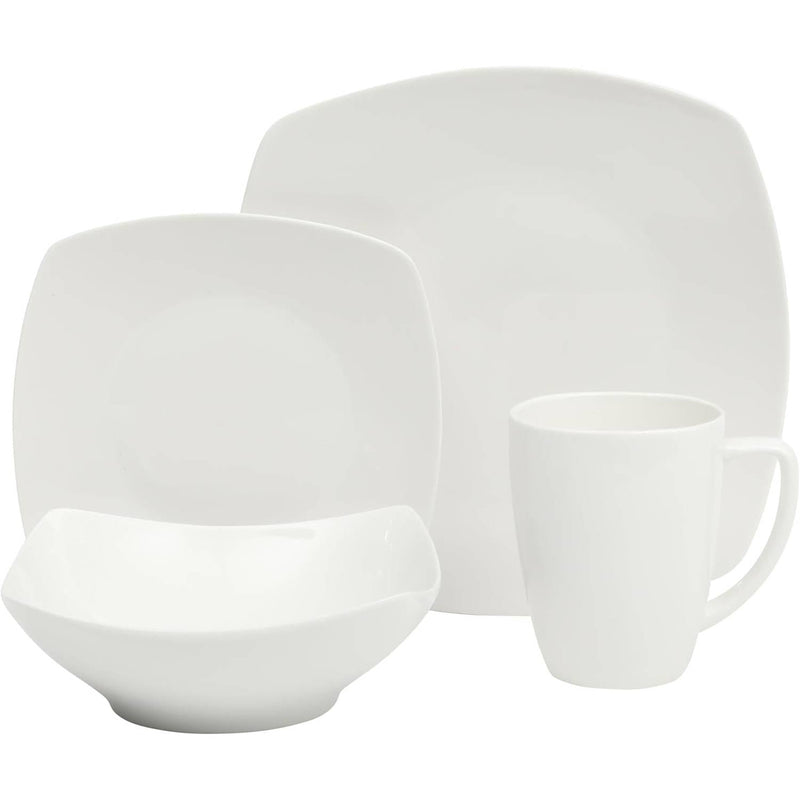 16 Pieces - White Square Porcelain Dinnerware Set - Service for 4-0