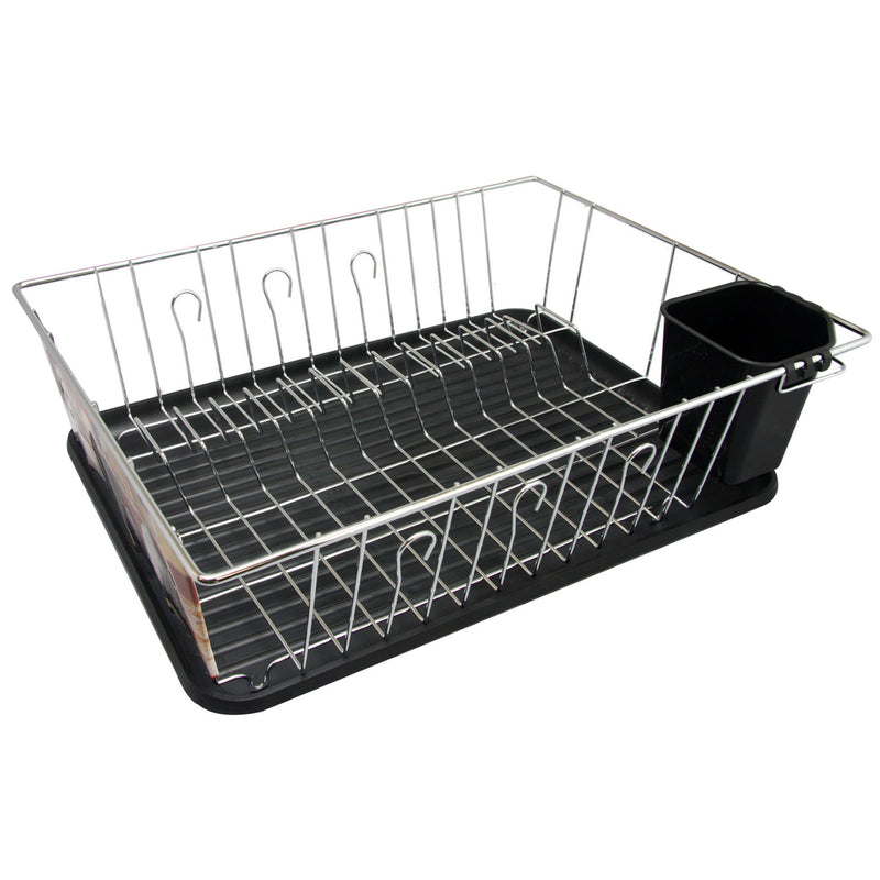 Megachef 16 Inch Chrome Plated and Plastic Counter Top Drying Dish Rack in Black-0