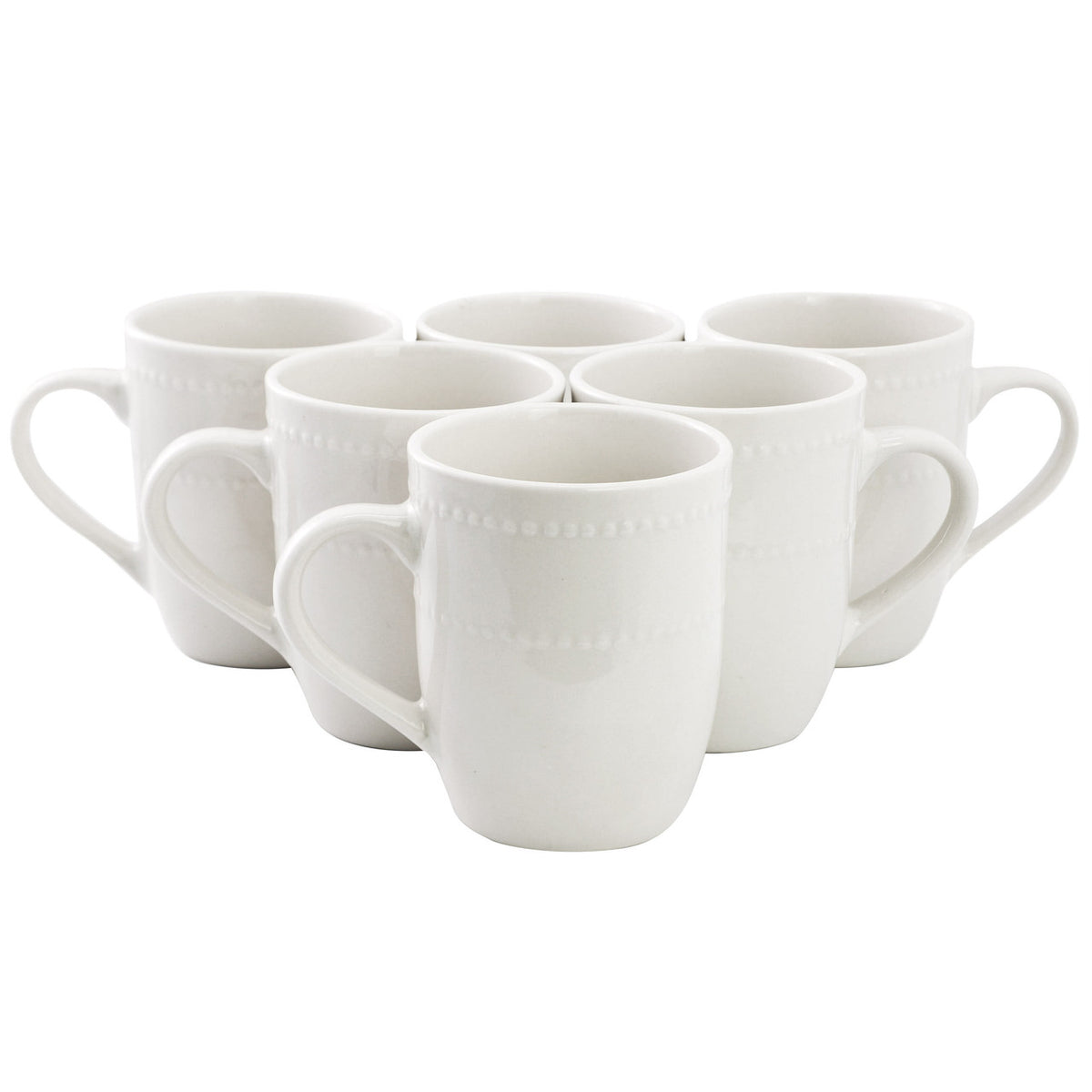Elama Olevia 6 Piece Embossed Dot Stoneware 12 Ounce Mug Set in White-0