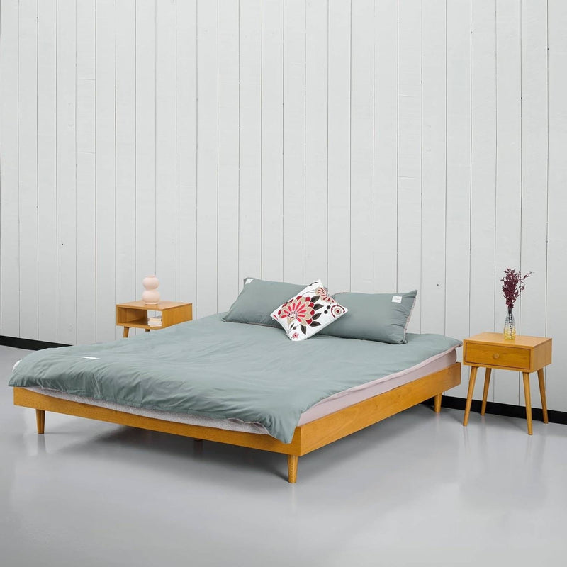 King size Mid-Century Modern Platform Bed Frame in Light Wood Finish-0