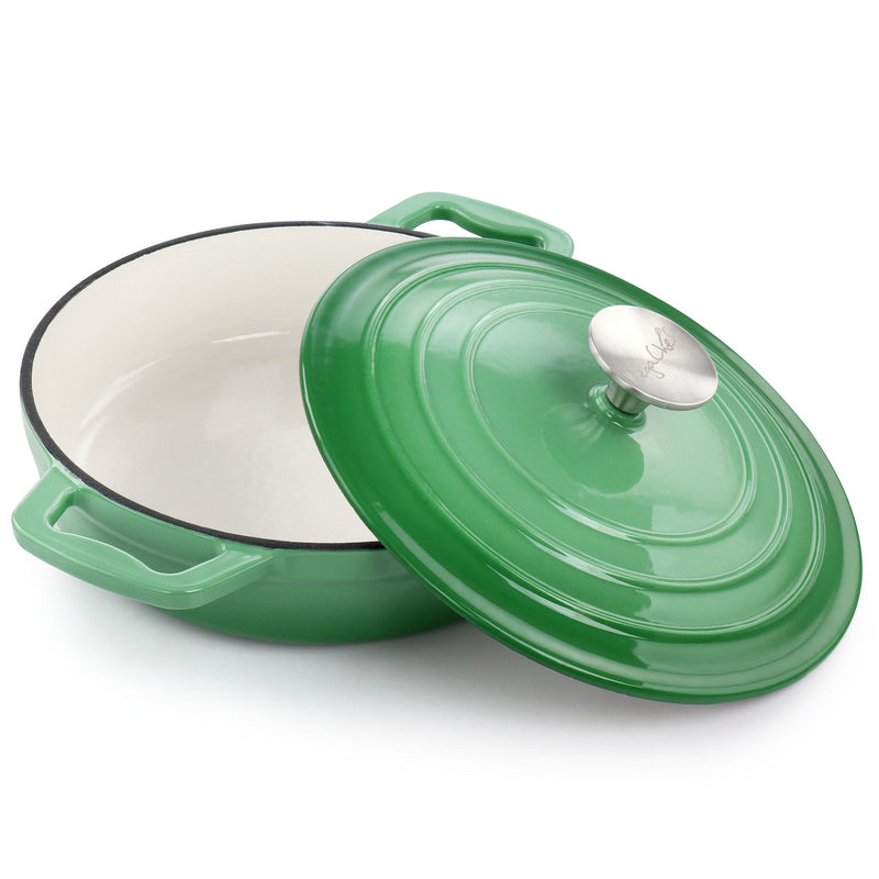 MegaChef 2 Quart Round Enameled Cast Iron Braiser Pan in Green-0