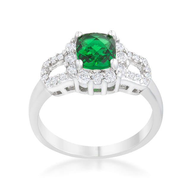 Liz 1.1ct Emerald CZ Rhodium Classic Ring-0