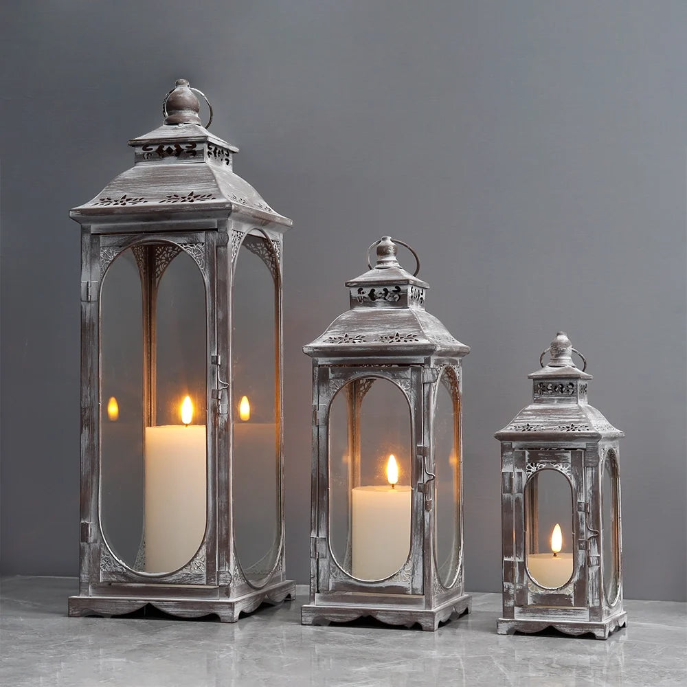 Set of 3  10/14/19.5''H Candle Lanterns(Cement Grey)-0