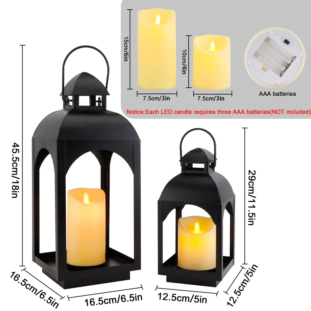 18" & 11.5" High Hanging Candle Lanterns with LED Pillar Candles-1