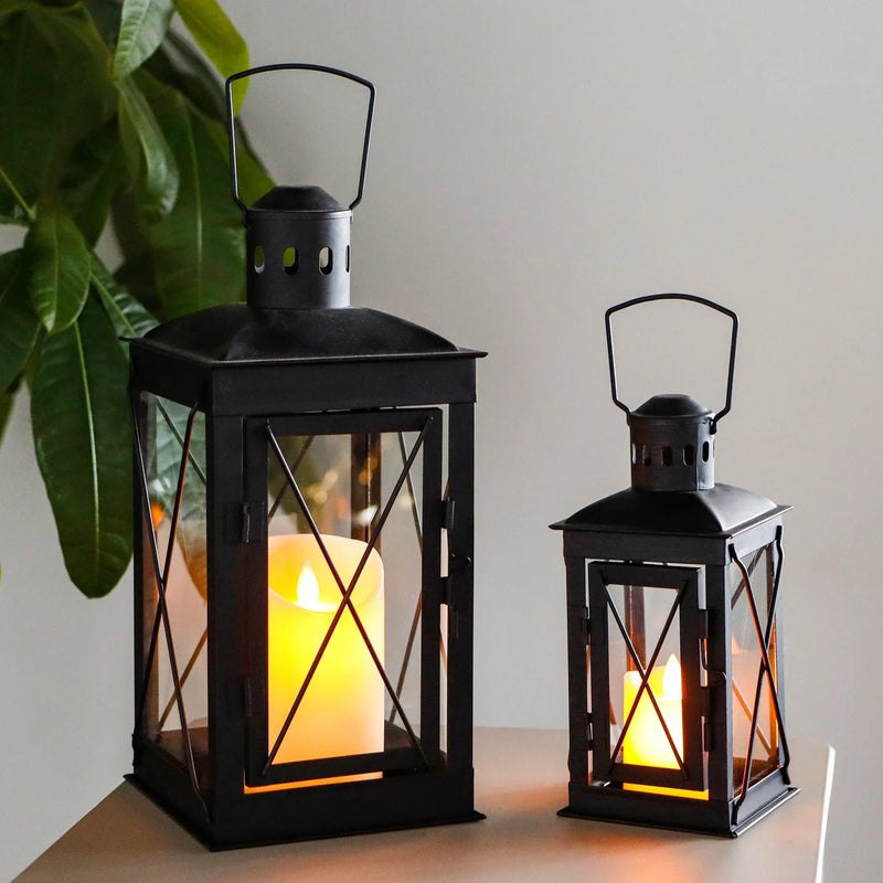Set of 2 Decorative Candle Lantern Metal Candle Holder Hanging Lantern-0