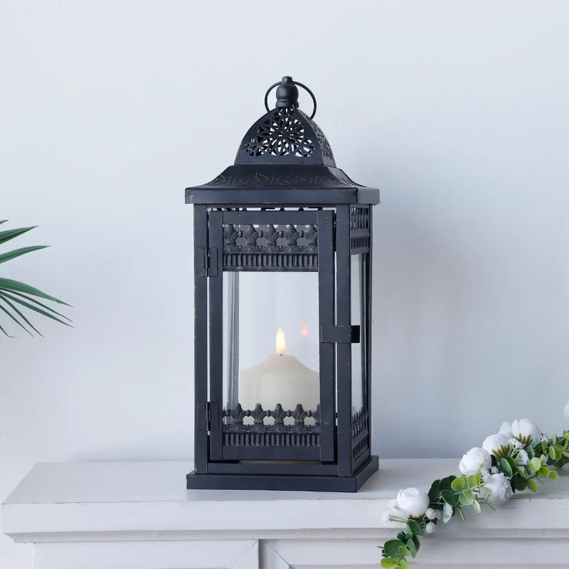 14.5"High Vintage Hanging Lantern（Black with Gold Brush）-0