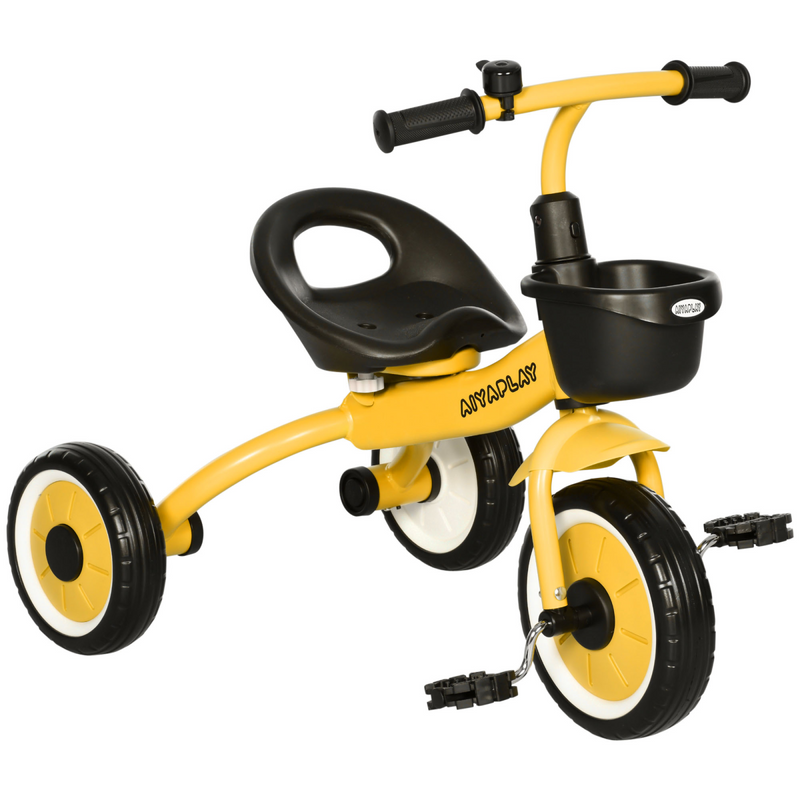 Trike with Adjustable Seat Basket Kids Tricycle for 2-5 Year Old Yellow