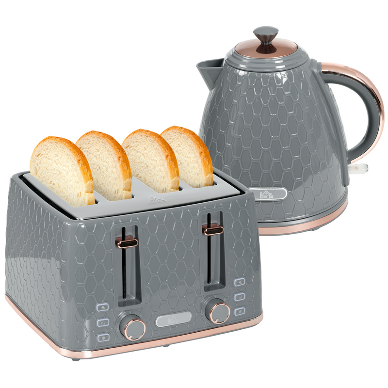 1.7L Kettle and Toaster Set with Defrost, Reheat and Crumb Tray, Grey