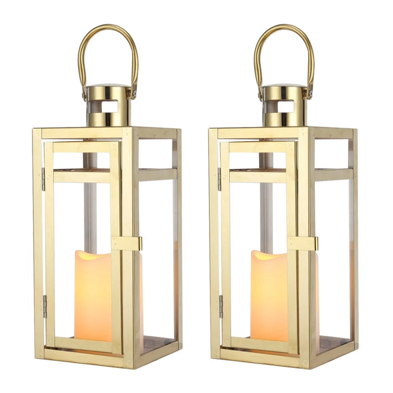 12'' High Metal Candle Holder Outdoor Candle Lantern with Tempered Panels-0