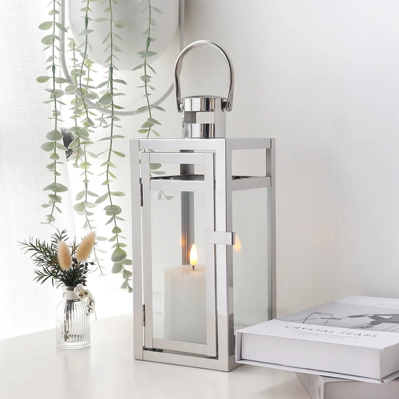 12'' High Metal Decorative Candle Lantern (Silver)-0